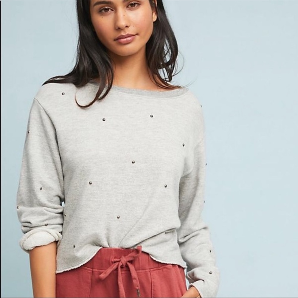 🆕NWT Raw Hem Sundry Studded Crop Sweatshirt